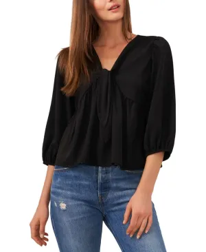 Riley & Rae Women's Tie-Front Puff-Shoulder V-Neck Blouse 2322008