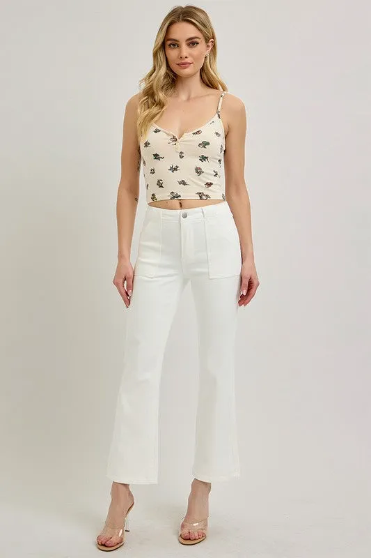 Risen Jeans High Rise Ankle Flare Patch Pocket Pants