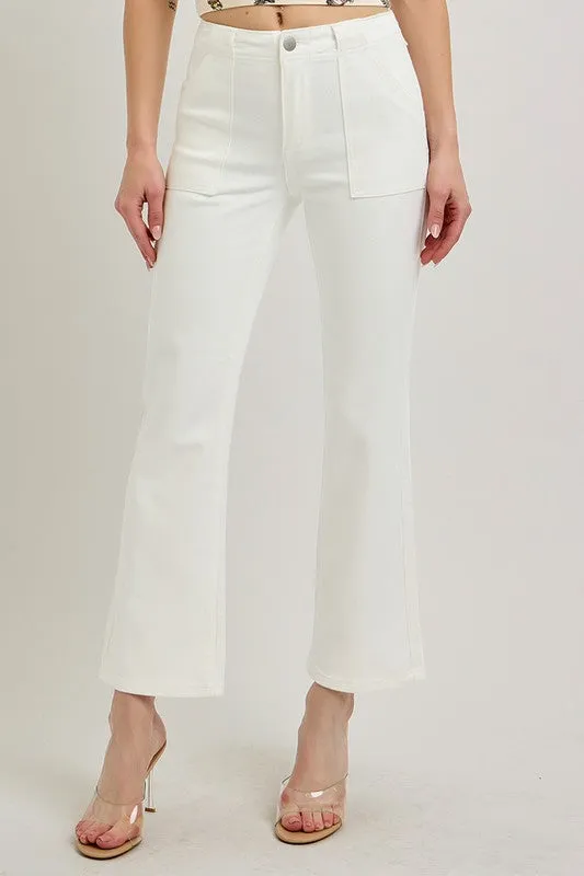 Risen Jeans High Rise Ankle Flare Patch Pocket Pants
