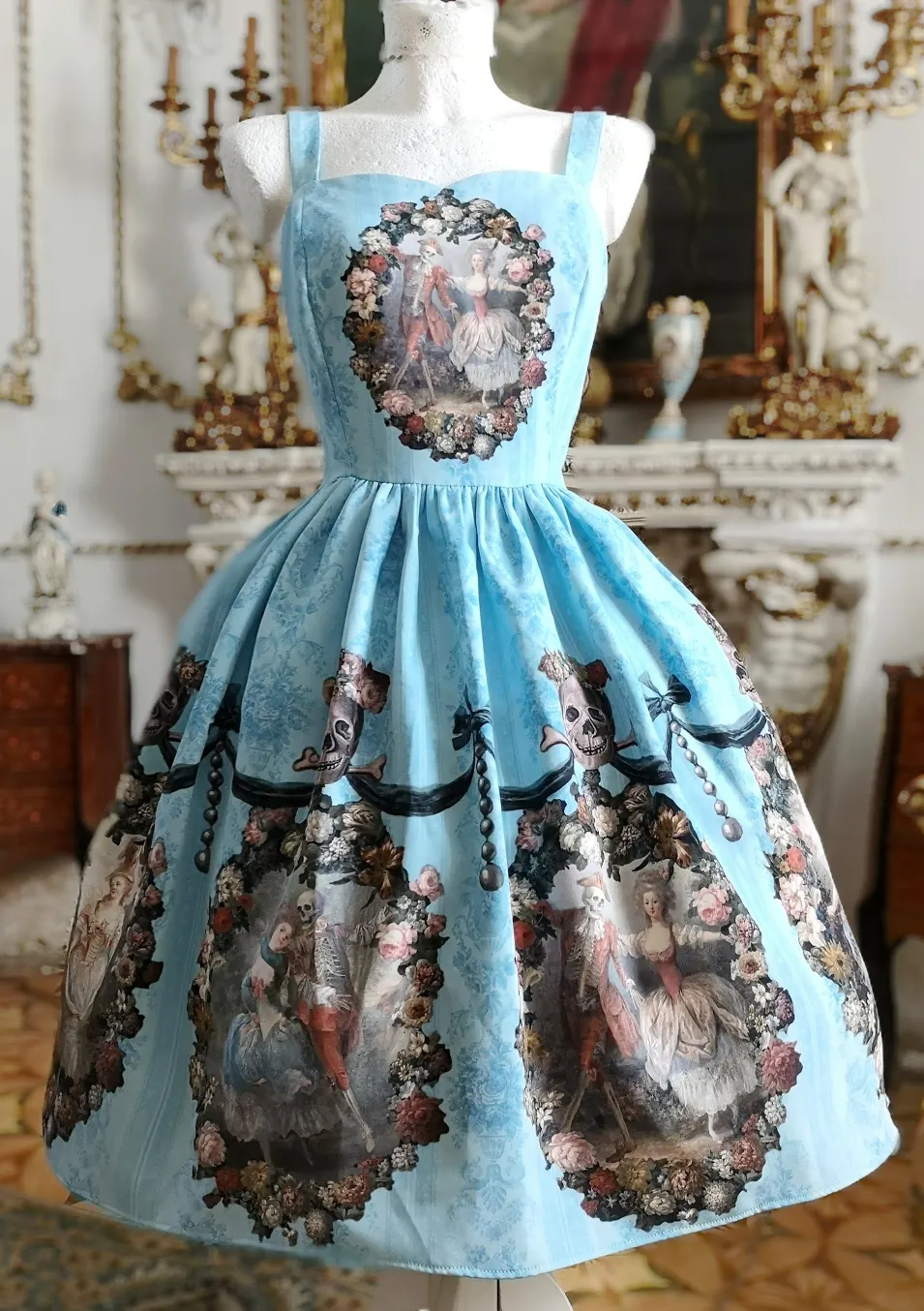 Rococo Dance Macabre Dress - Black, pink, blue
