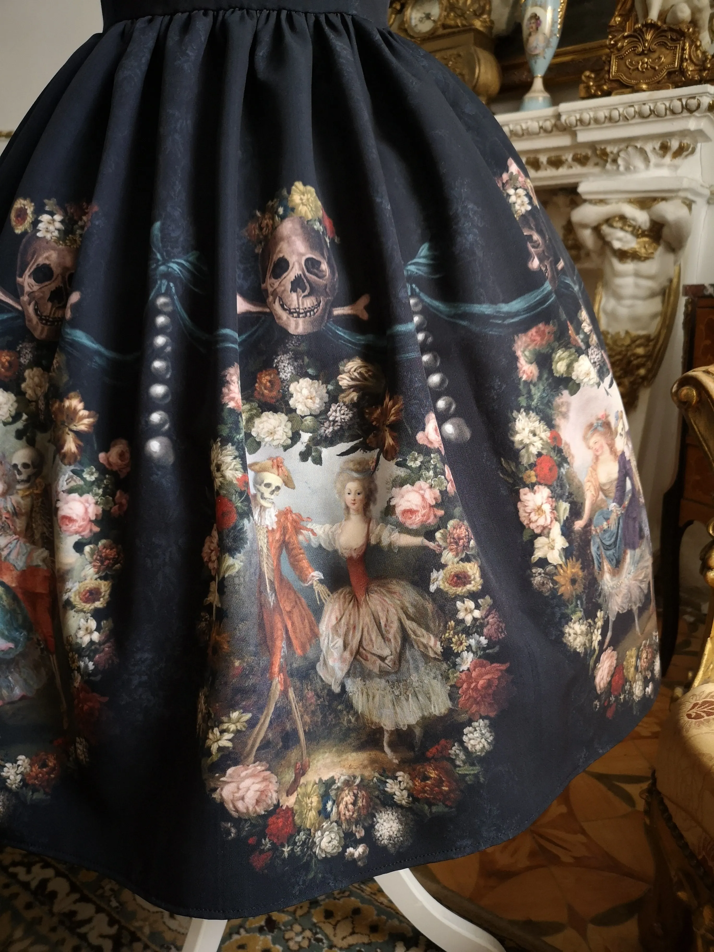 Rococo Dance Macabre Dress - Black, pink, blue