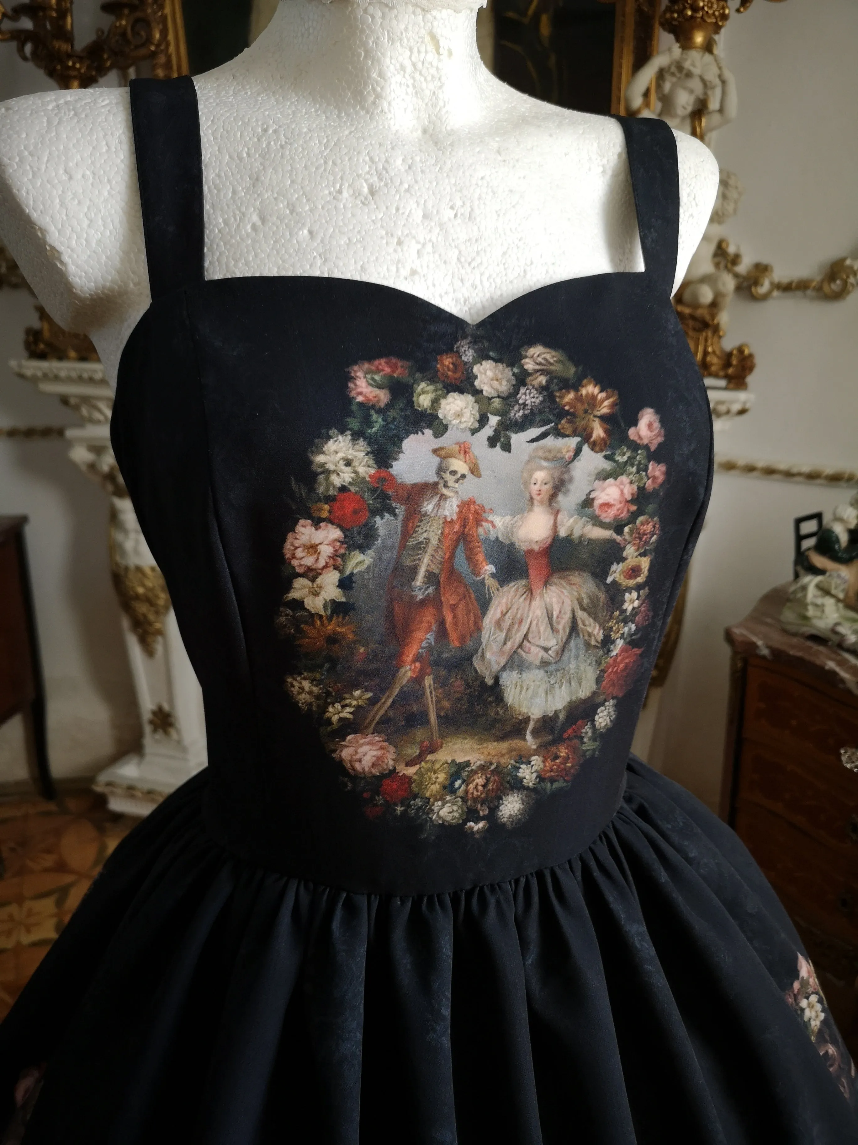 Rococo Dance Macabre Dress - Black, pink, blue