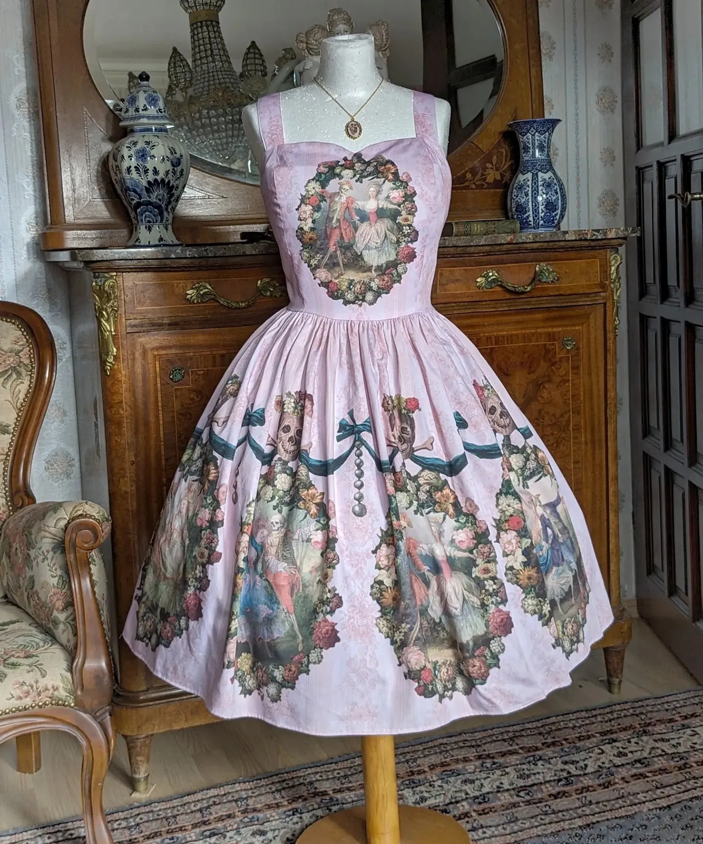 Rococo Dance Macabre Dress - Black, pink, blue