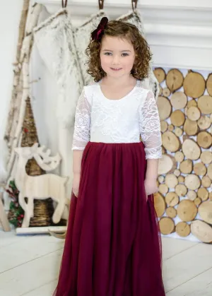 Rose Lace Flower Girl Dress in Burgundy