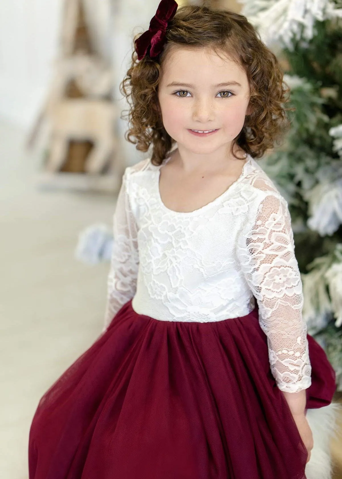 Rose Lace Flower Girl Dress in Burgundy