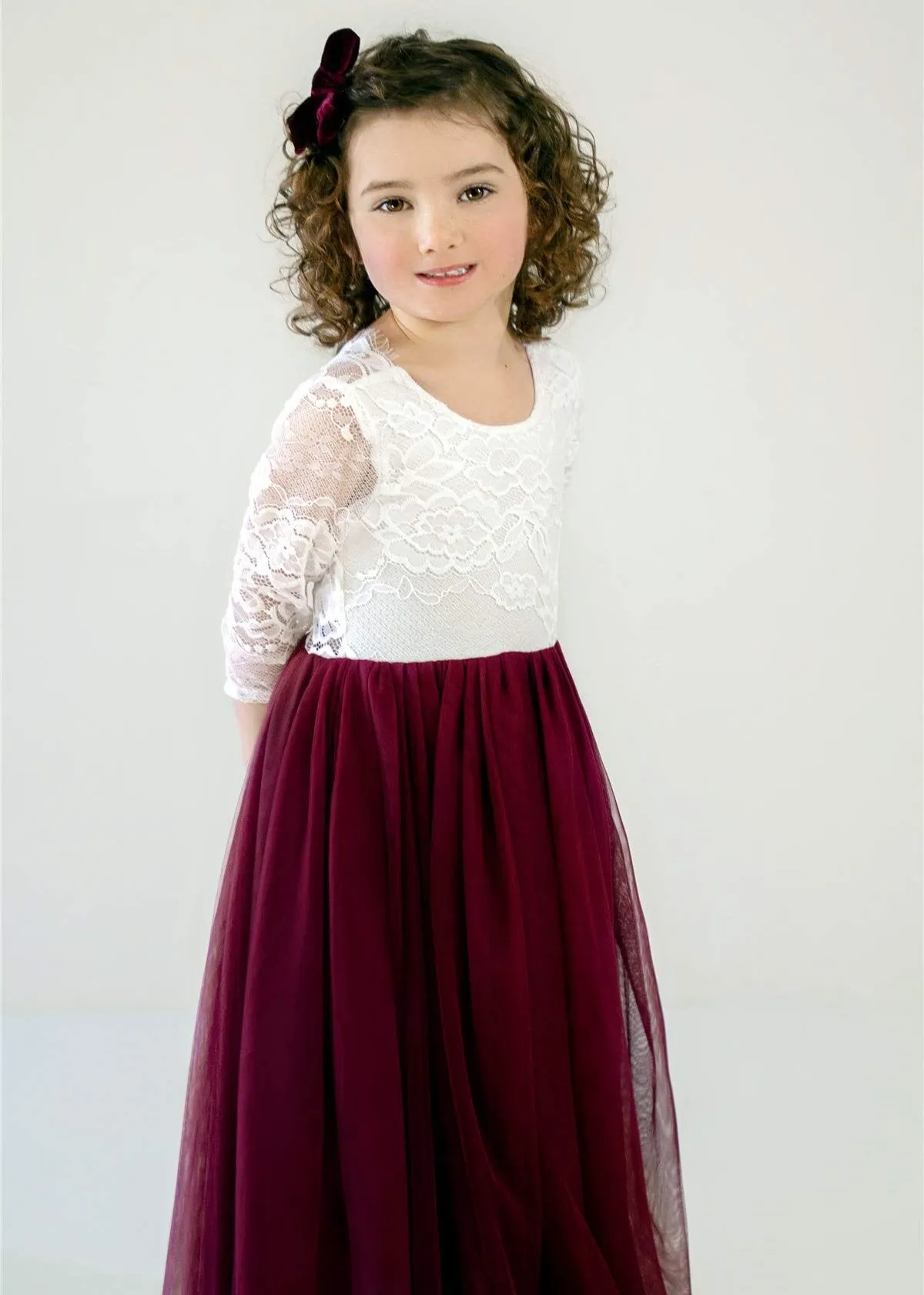 Rose Lace Flower Girl Dress in Burgundy