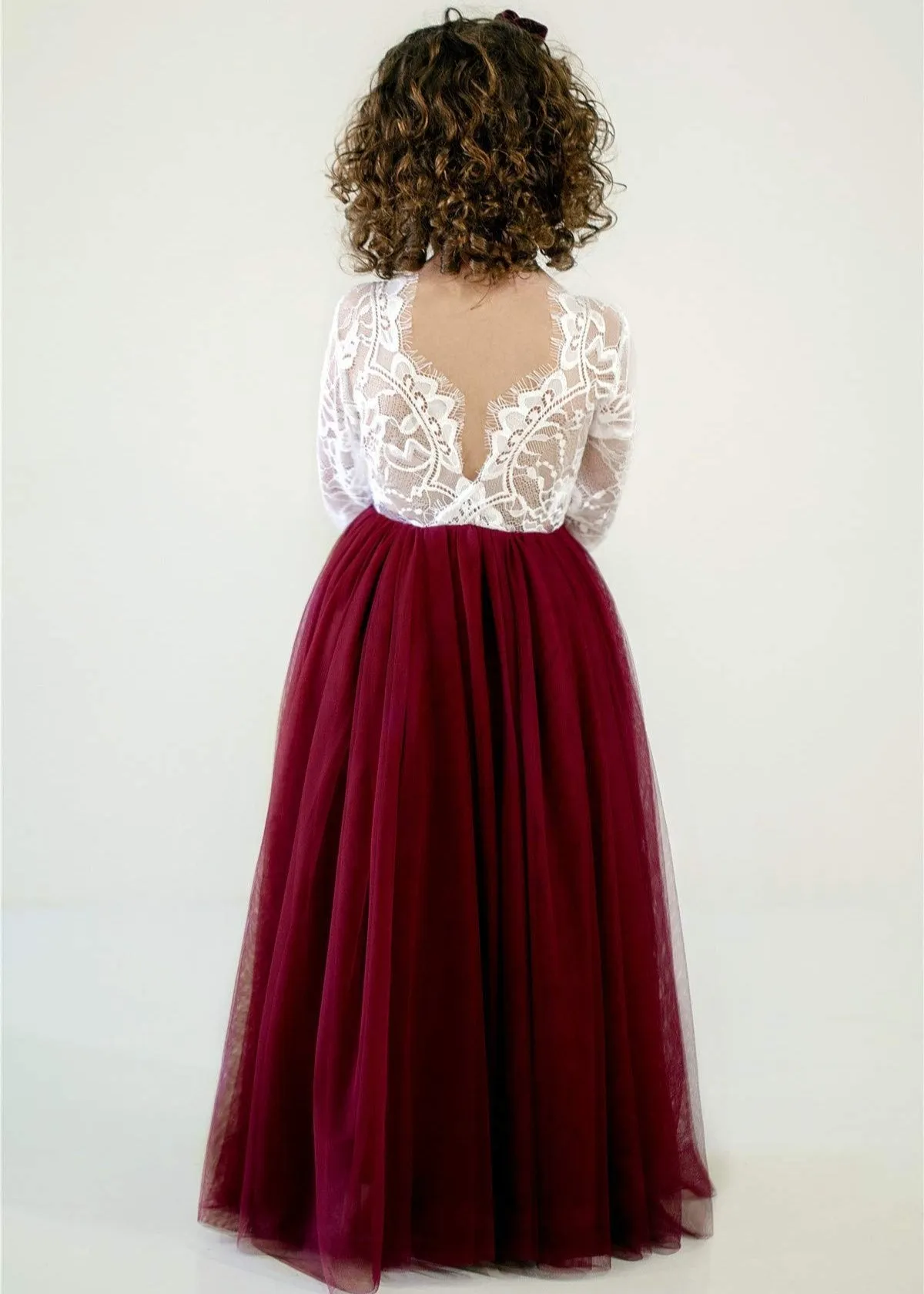 Rose Lace Flower Girl Dress in Burgundy