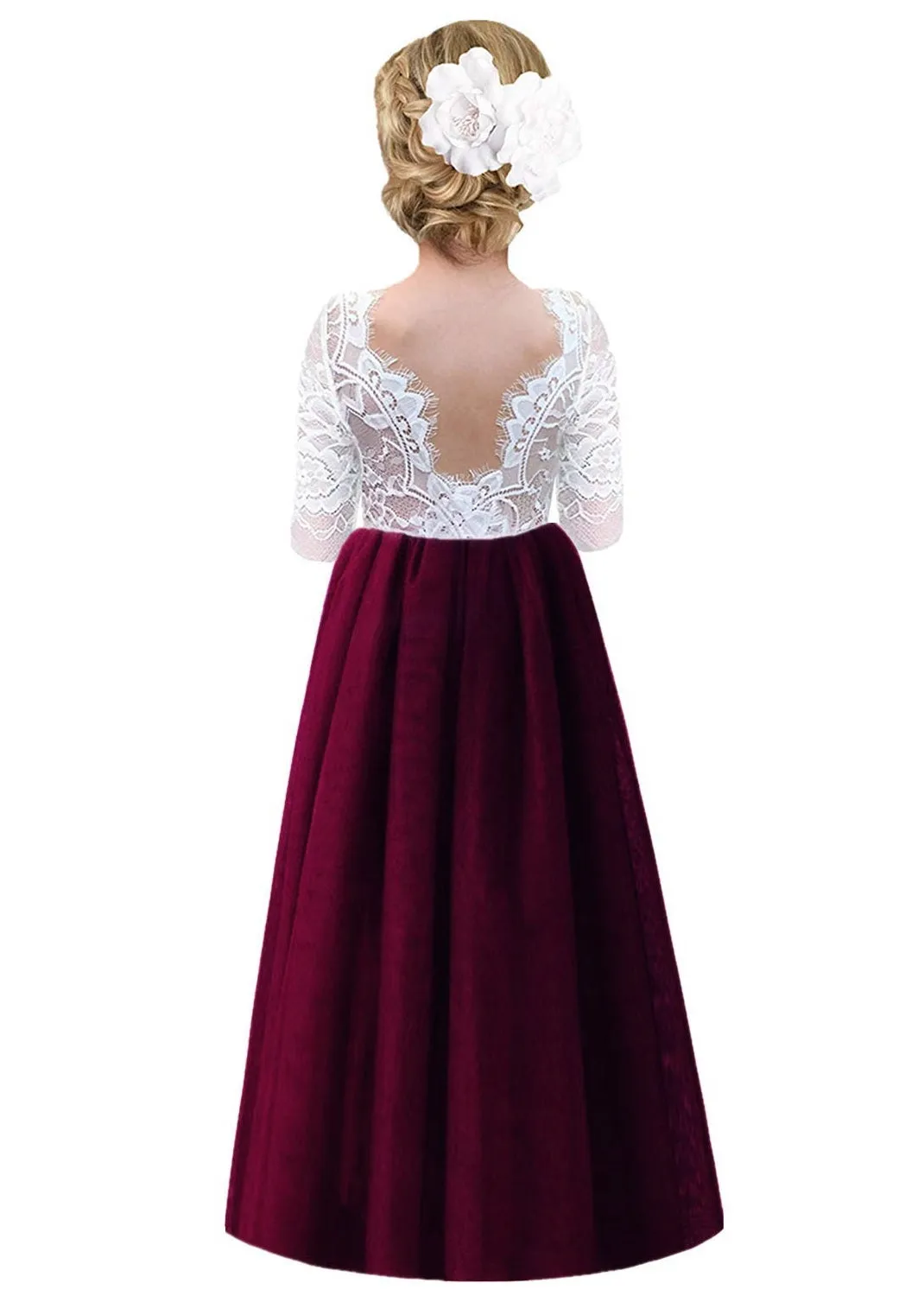 Rose Lace Flower Girl Dress in Burgundy