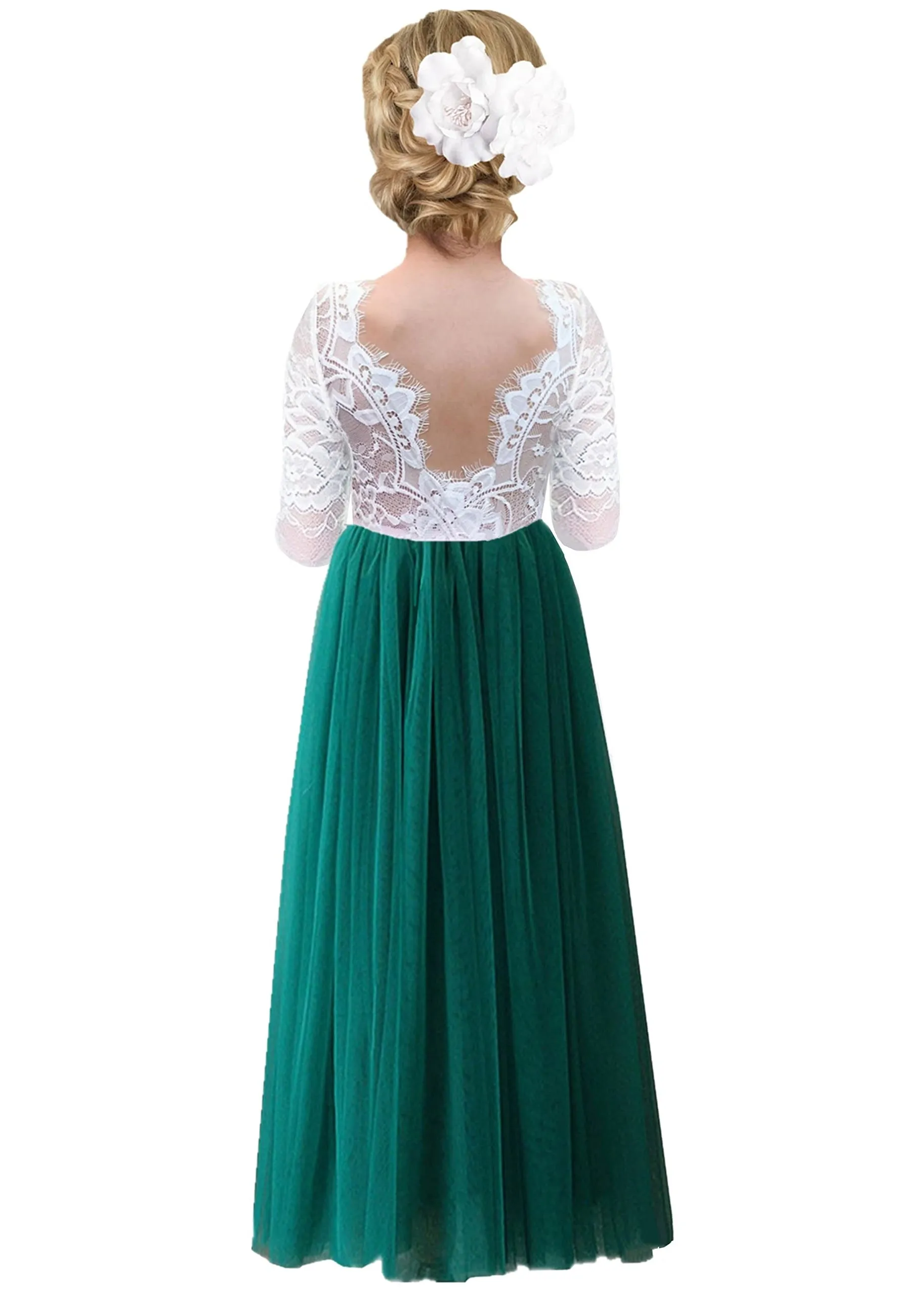 Rose Lace Flower Girl Dress in Green