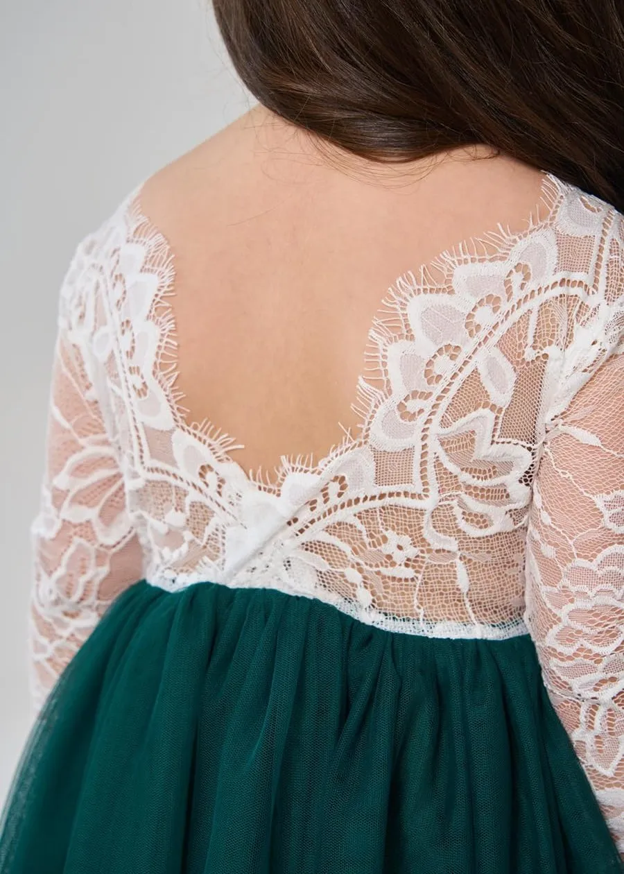 Rose Lace Flower Girl Dress in Green