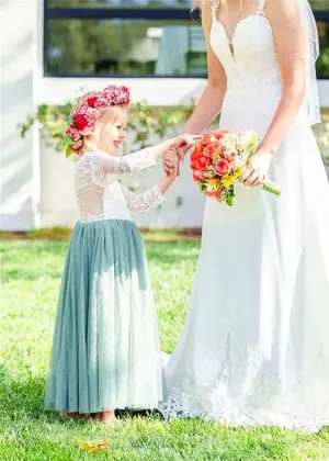 Rose Lace Flower Girl Dress in Sage