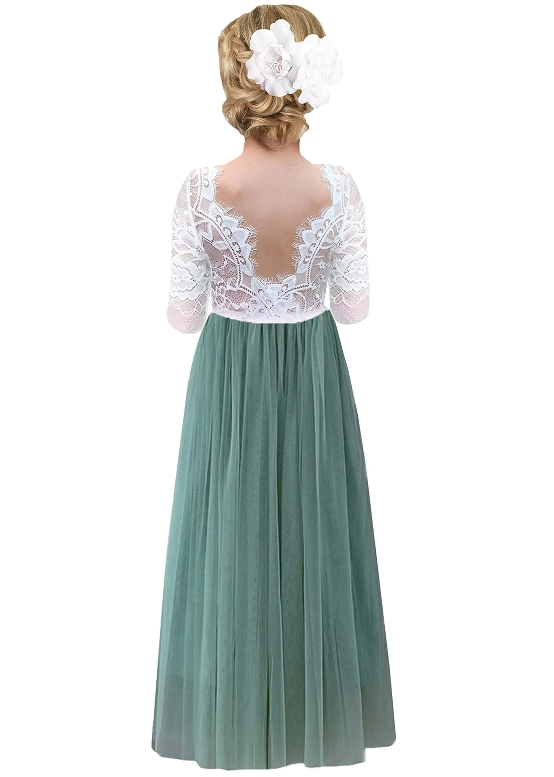 Rose Lace Flower Girl Dress in Sage
