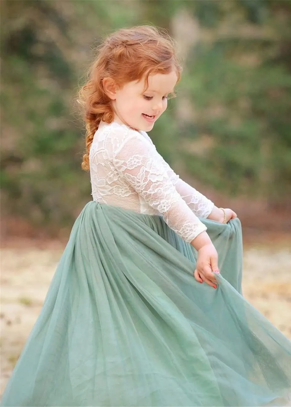 Rose Lace Flower Girl Dress in Sage