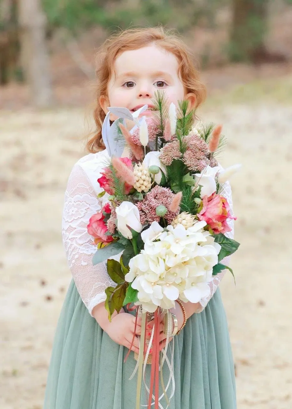 Rose Lace Flower Girl Dress in Sage