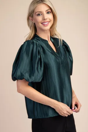 Rose V-Neck Puff-Sleeve Top