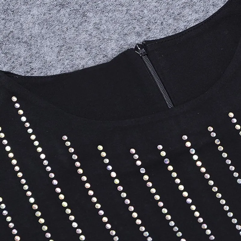 Round Neck Long Sleeve Rhinestone Over Knee Bandage Dress SP023
