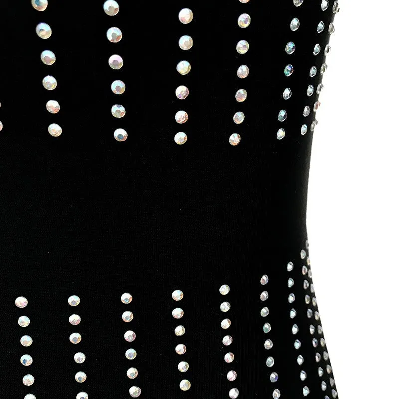 Round Neck Long Sleeve Rhinestone Over Knee Bandage Dress SP023