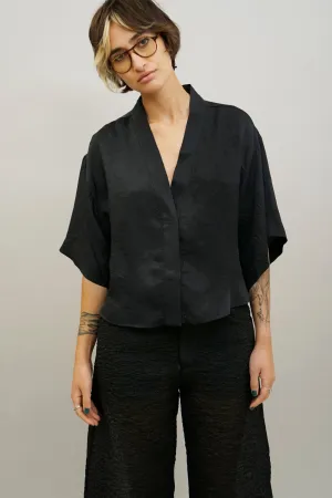 Row Black V-Neck Button-Down Top
