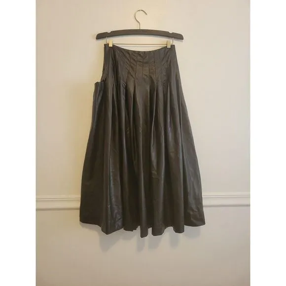 RTR sz 34 /2 Altuzarra tullia solid black faux leather pleated side button skirt