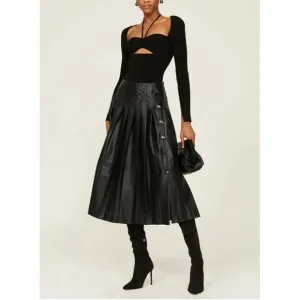 RTR sz 34 /2 Altuzarra tullia solid black faux leather pleated side button skirt