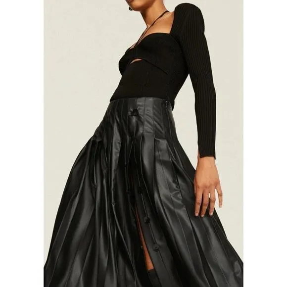 RTR sz 34 /2 Altuzarra tullia solid black faux leather pleated side button skirt