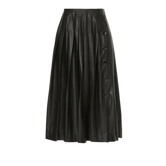 RTR sz 34 /2 Altuzarra tullia solid black faux leather pleated side button skirt