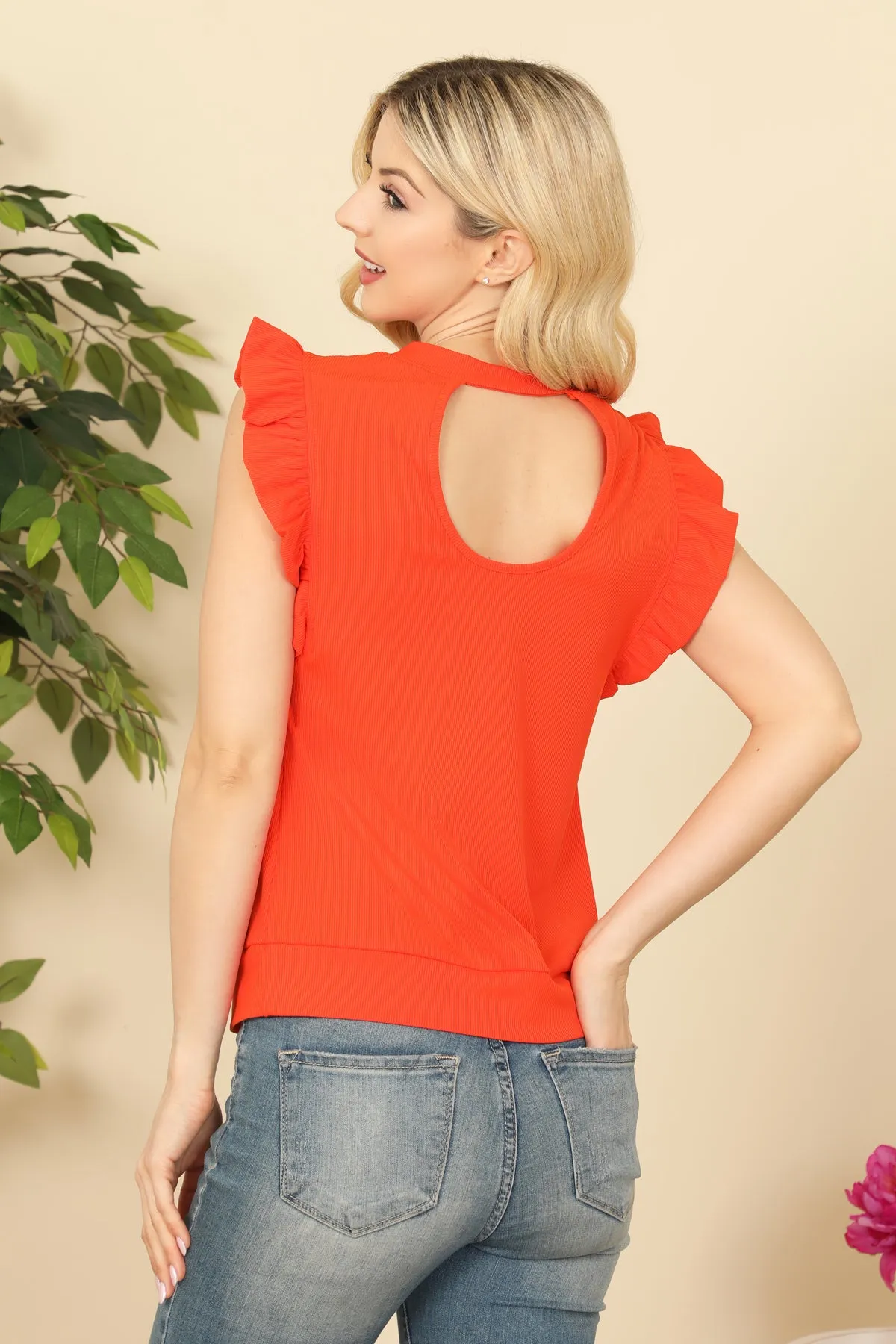 Ruffle Cap Sleeve Solid Top