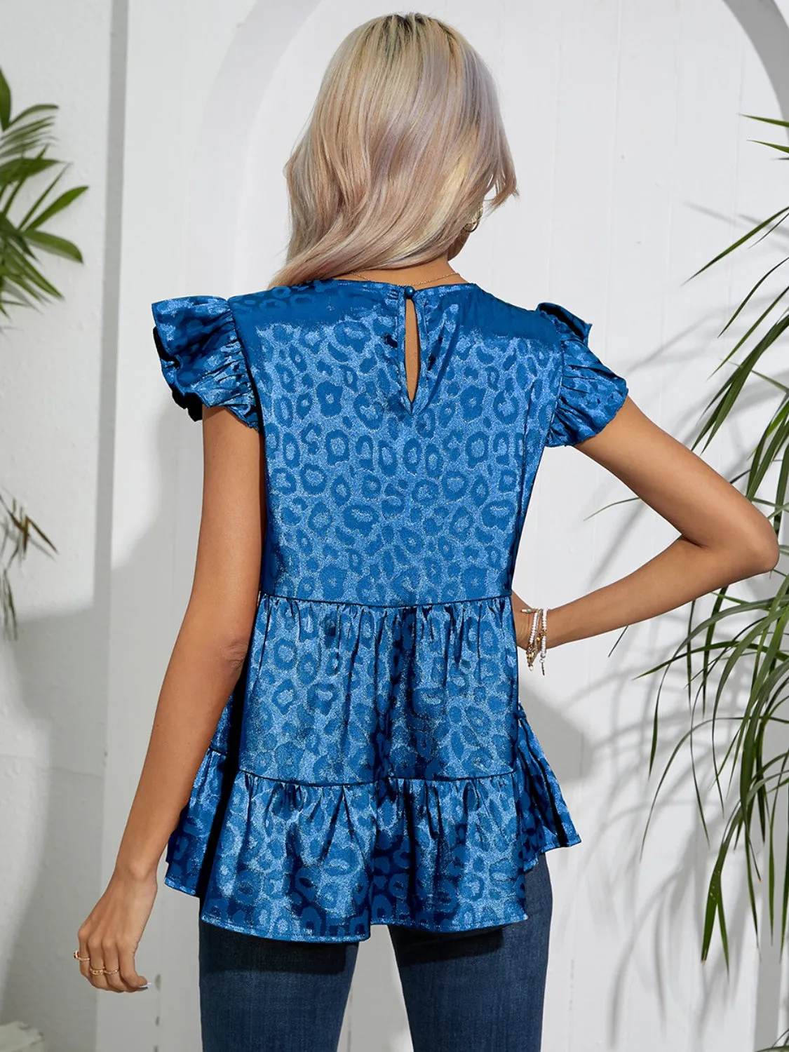 Ruffled Leopard Cap Sleeve Top