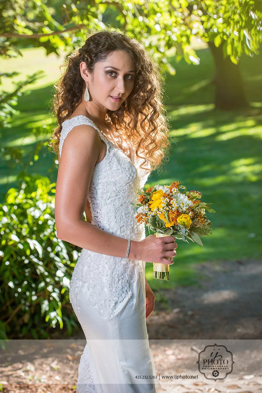SAMPLE SALE/ Swarovski Beaded Lace Wedding Dress with Keyhole Back (#Cahira)