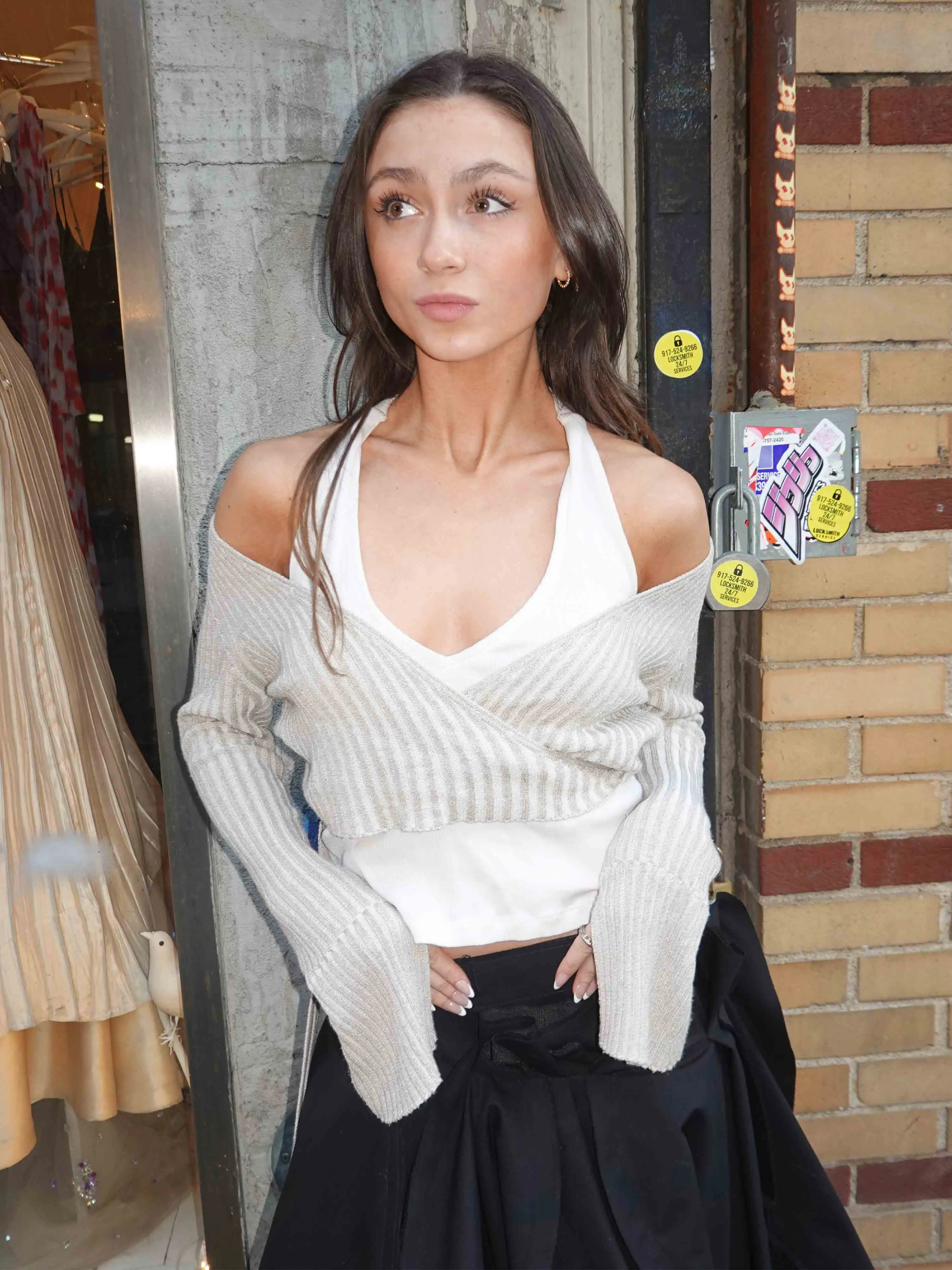 Sarah Pacini Sandstone Wrap Top