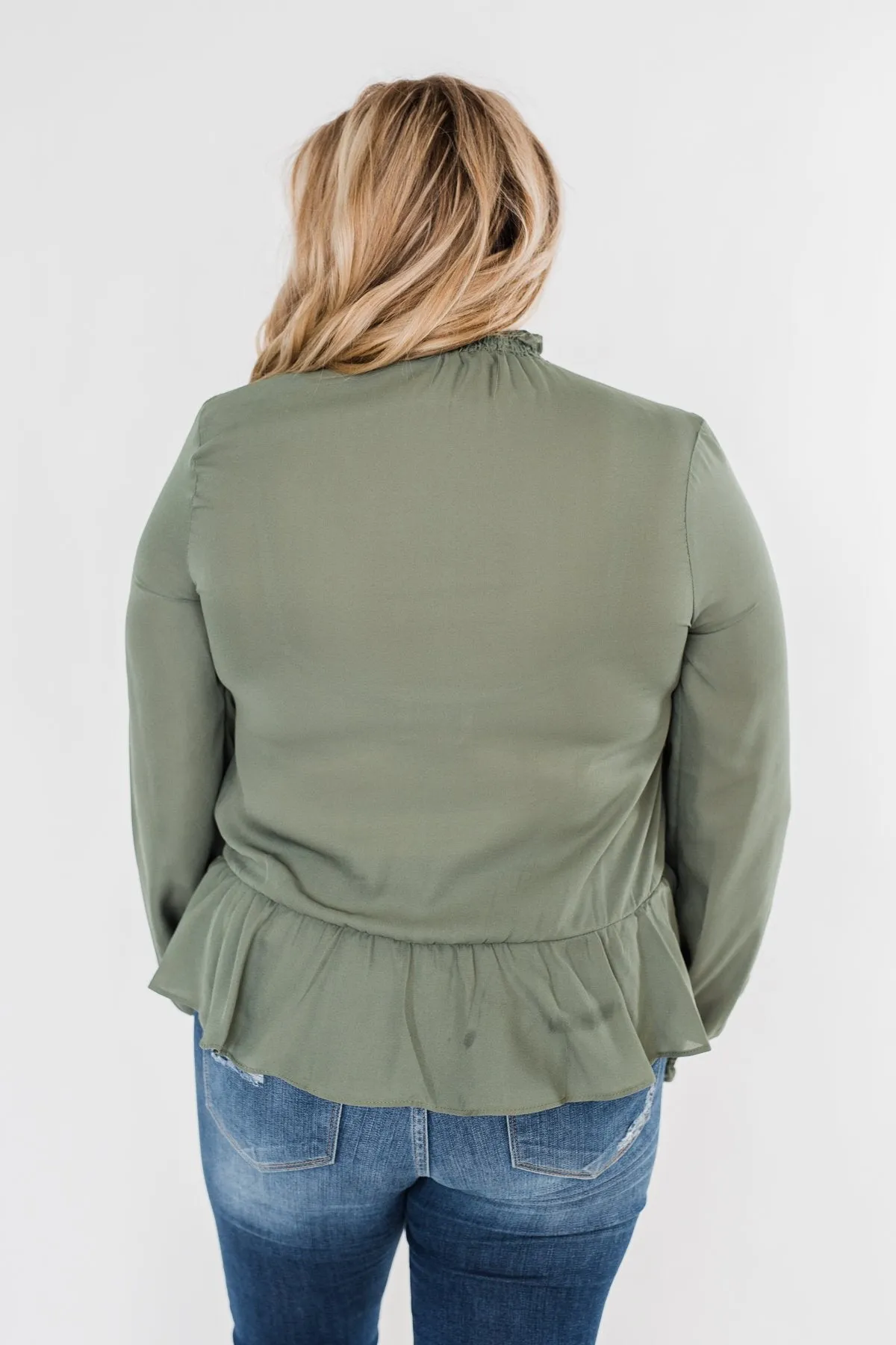Say You Won't Let Go Cinched Blouse- Olive