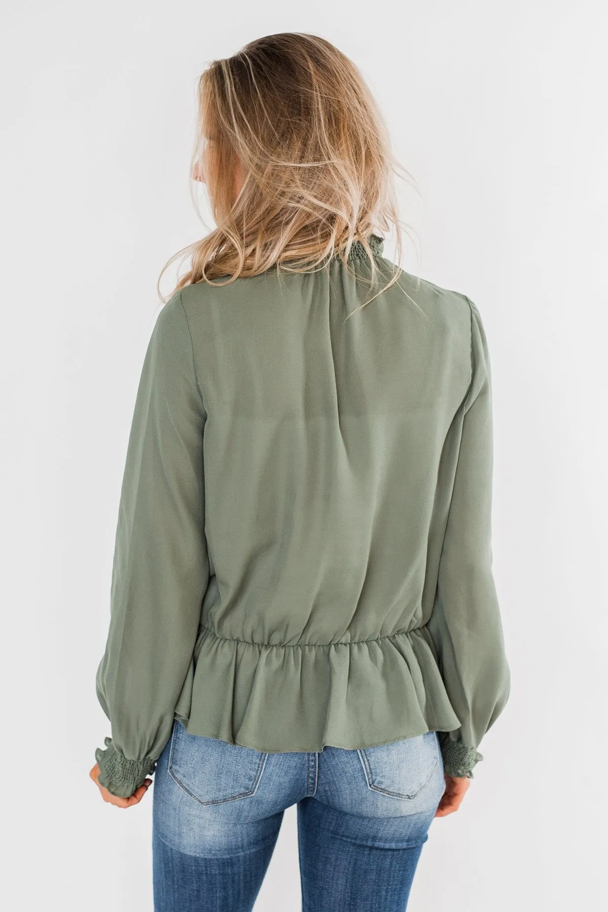 Say You Won't Let Go Cinched Blouse- Olive