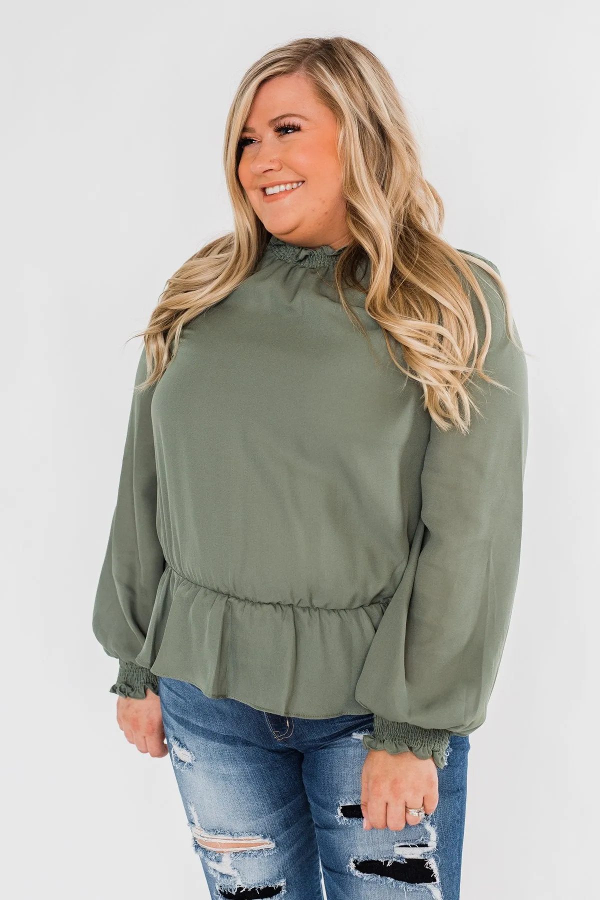 Say You Won't Let Go Cinched Blouse- Olive
