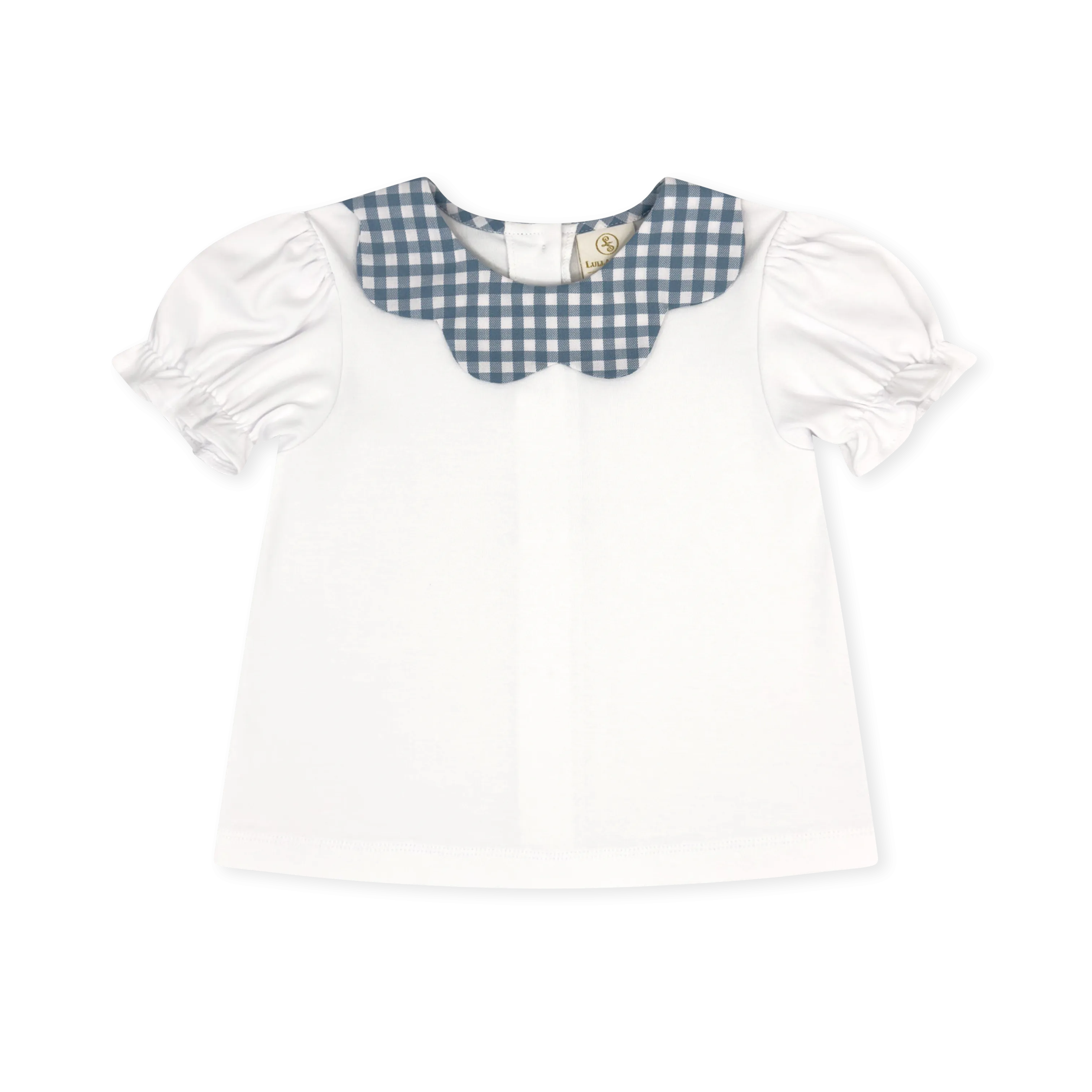 Scarlett Blouse - White, Stone Blue Check