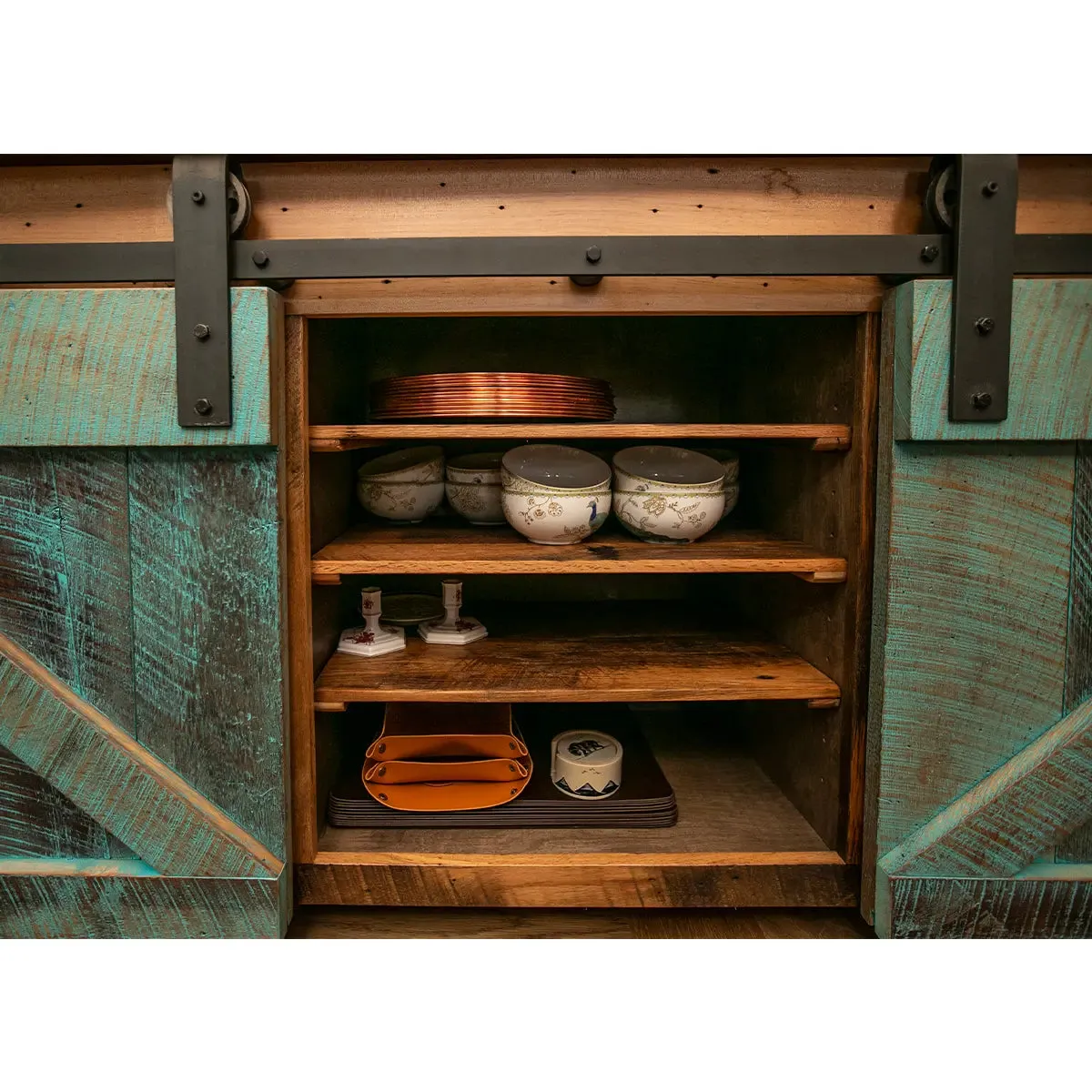 Settler Barnwood Sliding Door Buffet, Live Edge Top