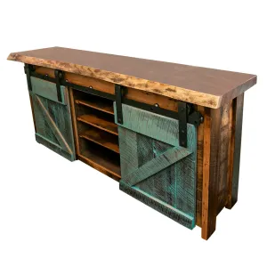 Settler Barnwood Sliding Door Buffet, Live Edge Top