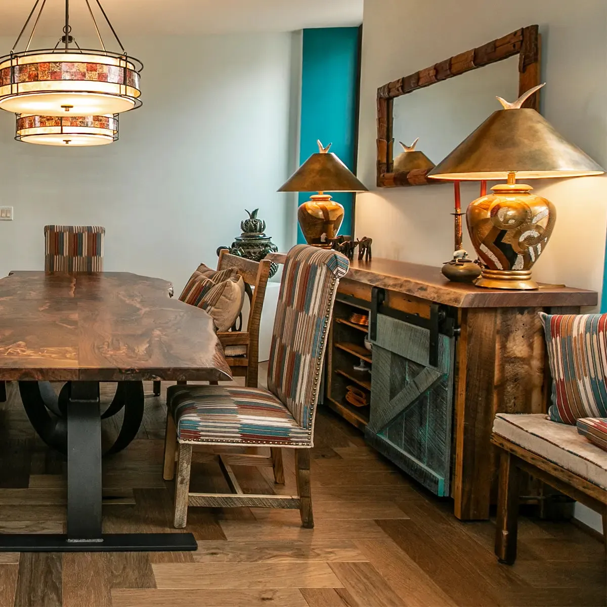 Settler Barnwood Sliding Door Buffet, Live Edge Top