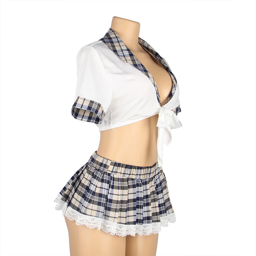 Sexy Egypt White Crop Top Plaid Skirt Cosplay Suit Uniform