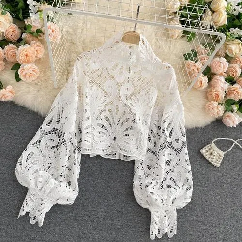 Sexy Lace Hollow Out Short Blouse Casual
