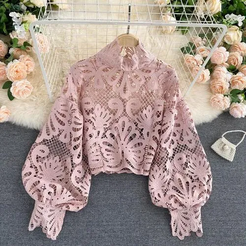 Sexy Lace Hollow Out Short Blouse Casual