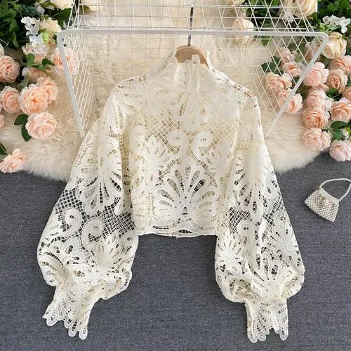 Sexy Lace Hollow Out Short Blouse Casual