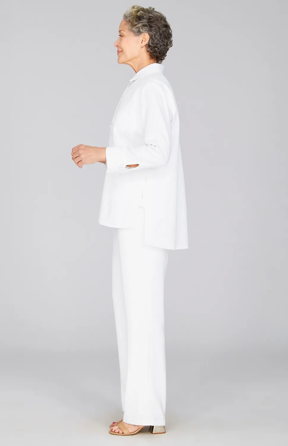 Sheer Stripe Collared Button Down w/Side Tab