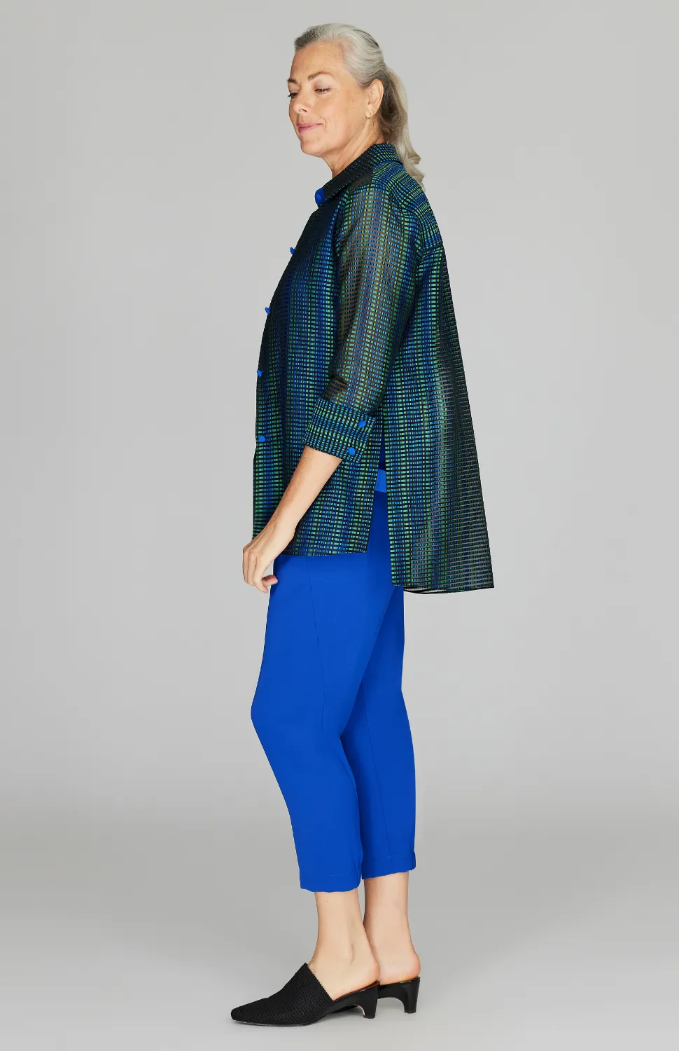 Sheer Stripe Collared Shirt w/ Side Tabs