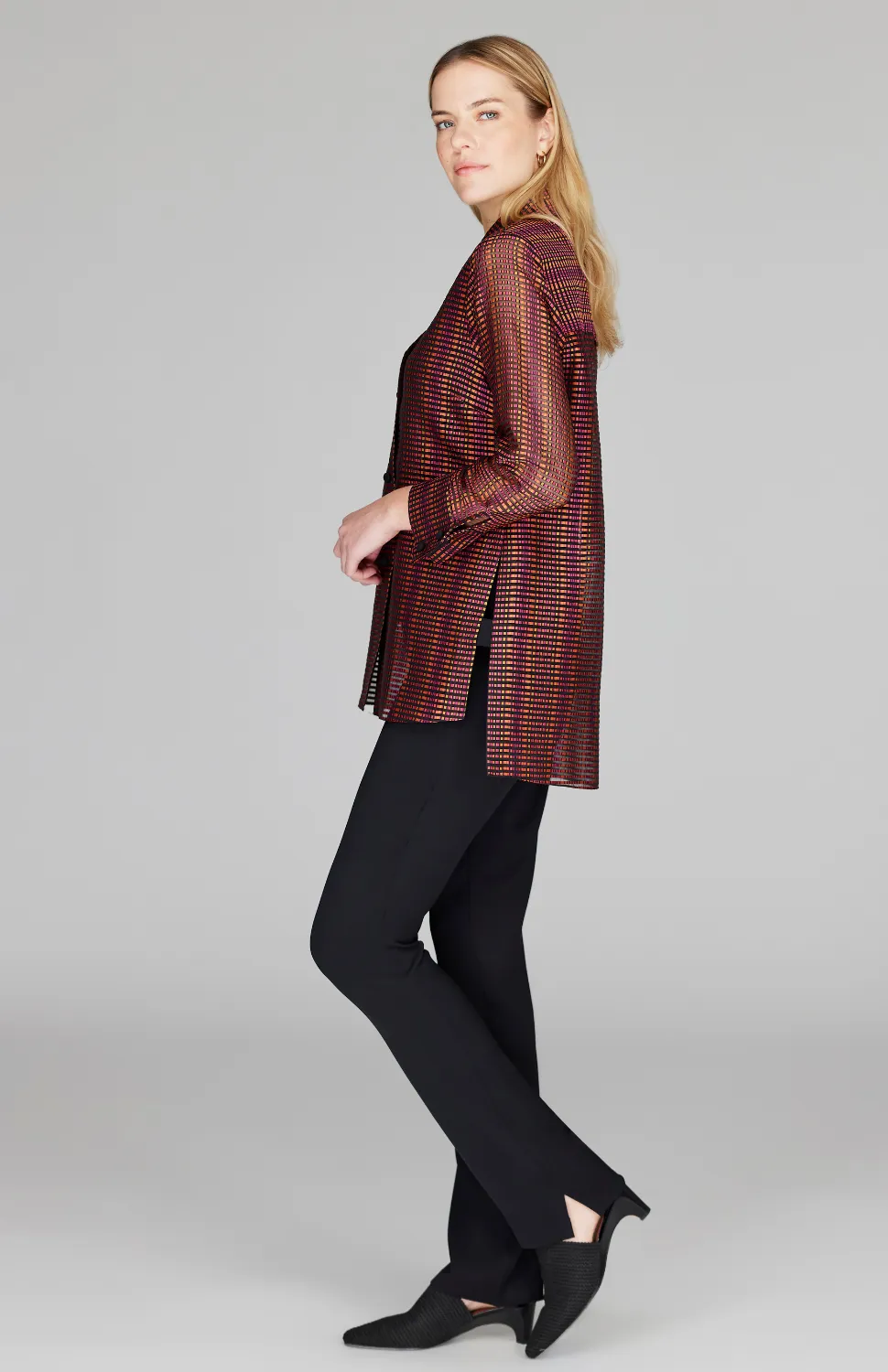 Sheer Stripe Collared Shirt w/ Side Tabs