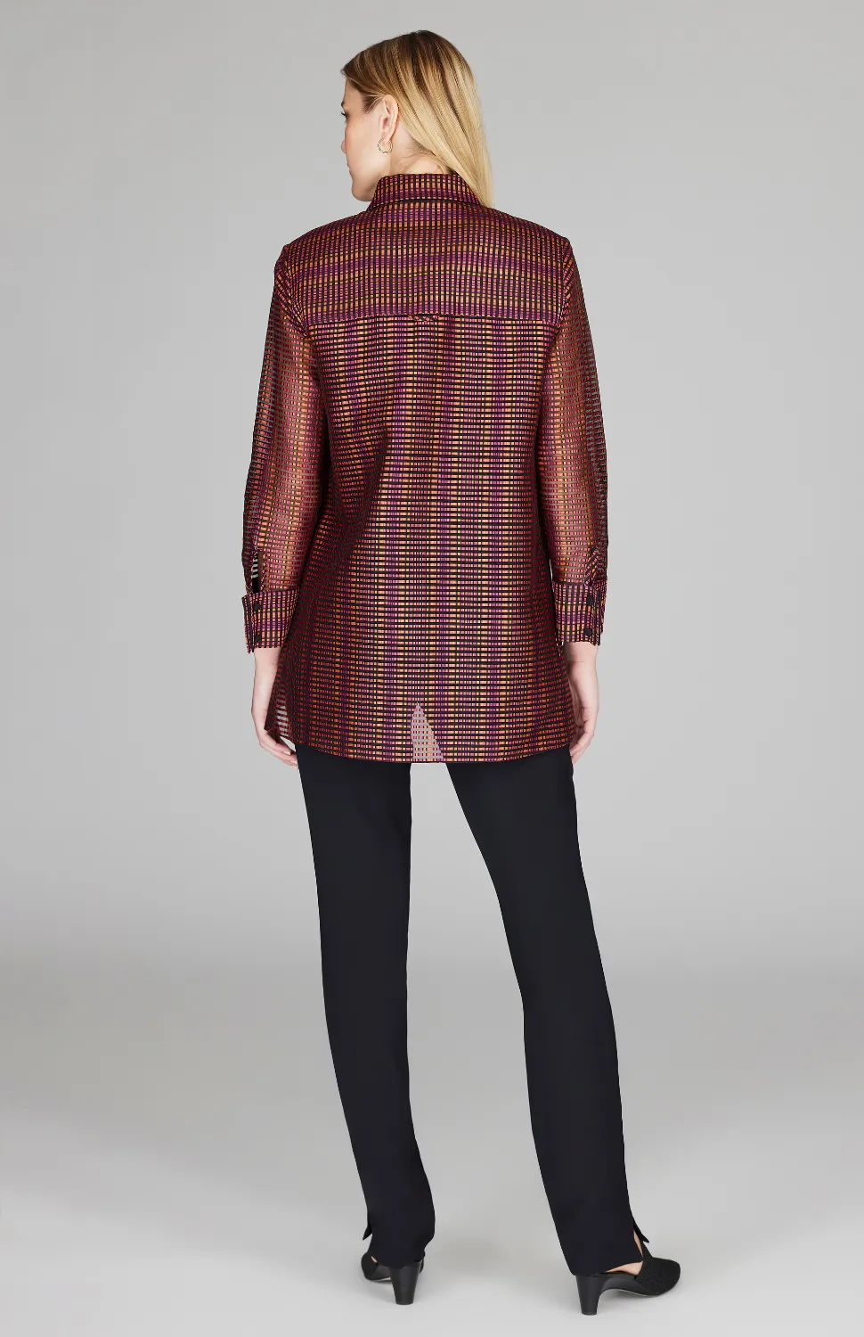 Sheer Stripe Collared Shirt w/ Side Tabs