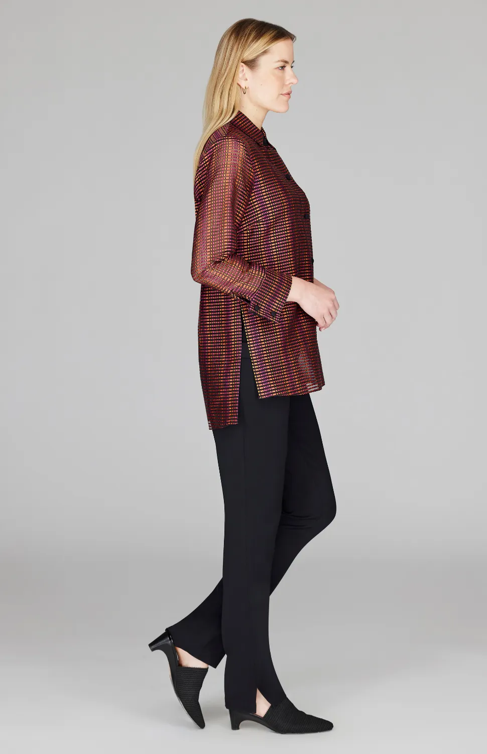 Sheer Stripe Collared Shirt w/ Side Tabs