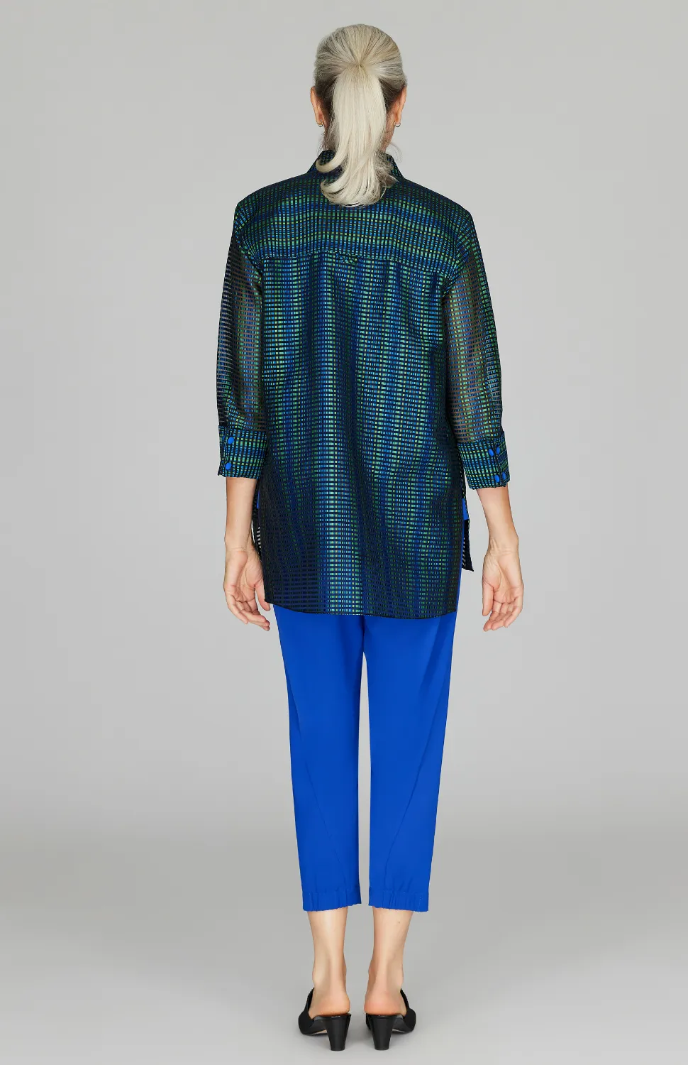 Sheer Stripe Collared Shirt w/ Side Tabs