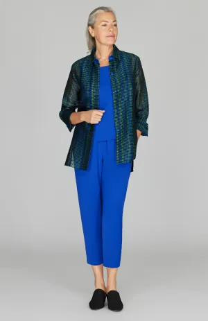 Sheer Stripe Collared Shirt w/ Side Tabs