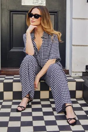 Short Sleeve Button-Up Shirt BLACK GINGHAM