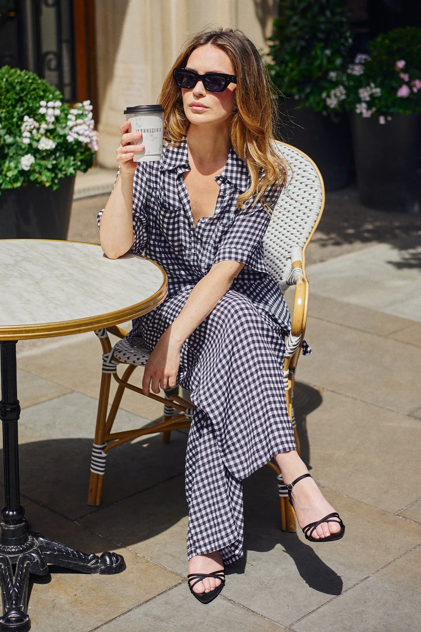 Short Sleeve Button-Up Shirt BLACK GINGHAM